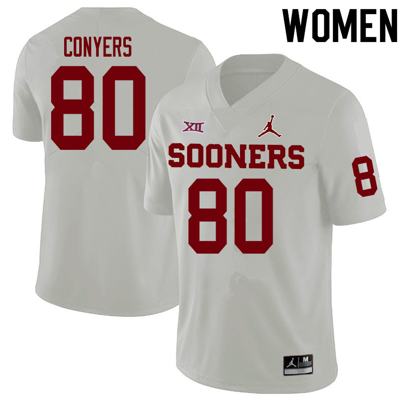 Women #80 Jalin Conyers Oklahoma Sooners College Football Jerseys Sale-White